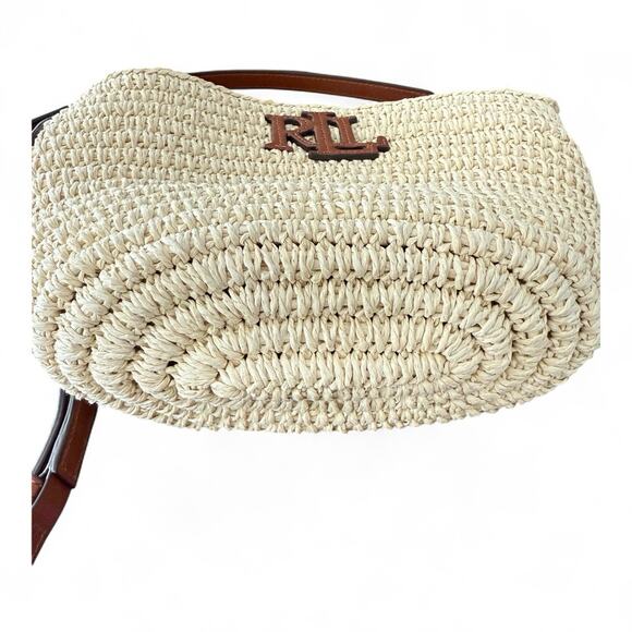 Lauren Ralph Lauren Leather Trim Straw Medium M Nicki Crossbody Bag Natural - Picture 4 of 9